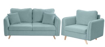 Комплект мебели Бертон голубой диван+ кресло в Златоусте