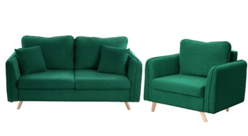 Комплект мебели Бертон изумрудный диван+ кресло в Челябинске - предосмотр