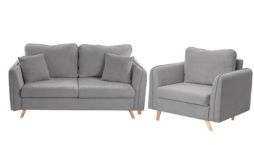 Комплект мебели Бертон серый диван+ кресло в Челябинске - предосмотр