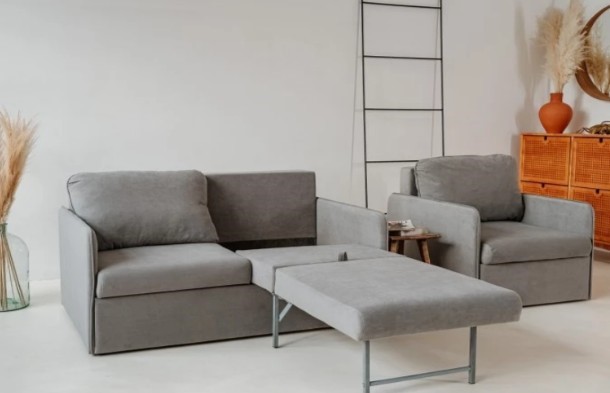 Мебельный набор Амира серый диван + кресло в Челябинске - изображение 4