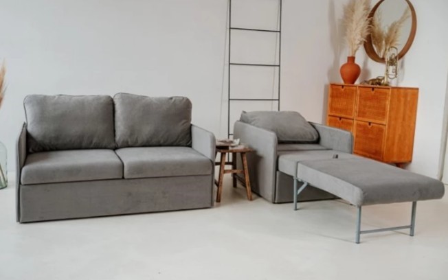 Мебельный набор Амира серый диван + кресло в Челябинске - изображение 1