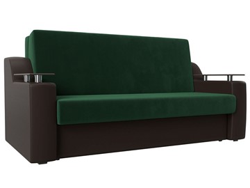 Прямой диван Сенатор Аккордеон 160, Зеленый\Коричневый (Велюр\Экокожа) в Златоусте