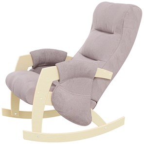 Кресло-качалка ЭЛИТ с карманами Джанни (каркас дуб, сиденье серо-розовое) в Копейске