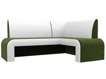 Кухонный диван Кармен угловой, Зеленый/Белый (микровельвет/экокожа) в Миассе