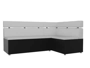 Кухонный прямой диван Классик угловой, Белый/Черный (экокожа) в Миассе