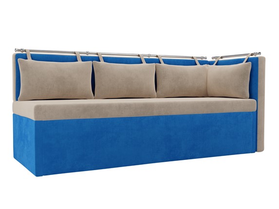 Кухонный диван Метро угловой, Бежевый/Голубой (велюр) в Челябинске - изображение