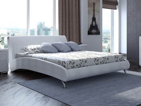 Двуспальная кровать Corso-2 160х200, Экокожа (Кайман белый) в Челябинске - изображение