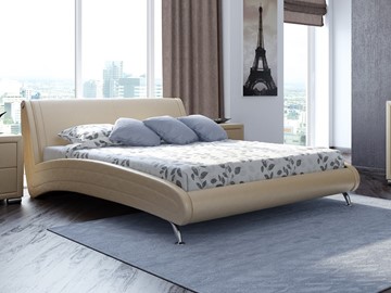 Спальная кровать Corso-2 160х200, Экокожа (Бежевый перламутр) в Челябинске