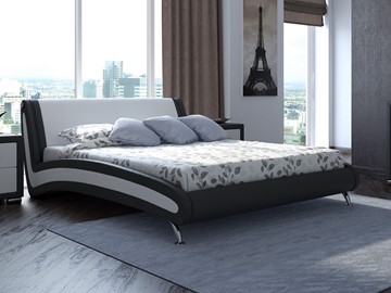 Кровать спальная Corso-2 180х200, Экокожа (Черный с белым) в Челябинске