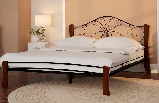 Кровать двуспальная Фортуна 4 Лайт, 1600, черный/махагон в Магнитогорске - изображение