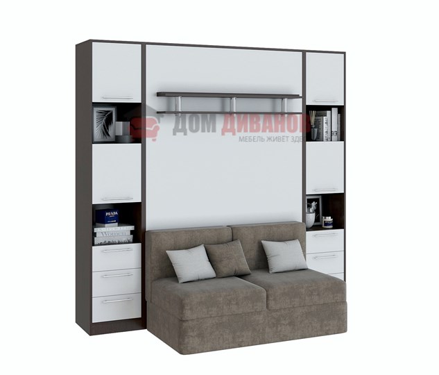 Кровать-шкаф с диваном Бела 1, с полкой ножкой, 1200х2000, венге/белый в Миассе - изображение 1