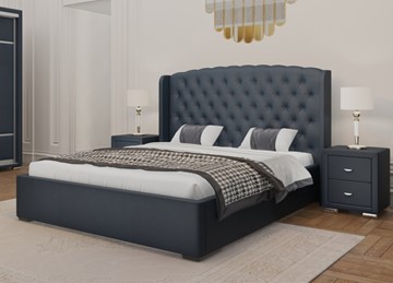 Кровать Dario Classic Lite 140x200, Экокожа (Темно-синий) в Копейске