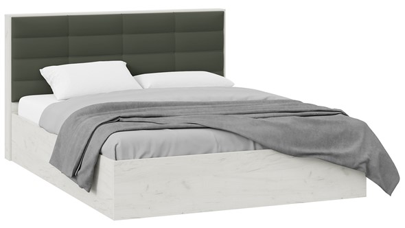 Спальная кровать Агата тип 1 (Дуб крафт белый, Велюр Серый) в Миассе - изображение