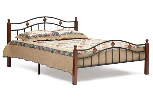 Спальная кровать AT-126 дерево гевея/металл, 160*200 см (Queen bed), красный дуб/черный в Челябинске - изображение