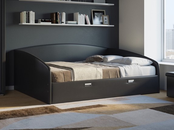 Кровать спальная Bono 160х200, Экокожа (Черный) в Миассе - изображение