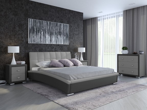 Кровать 2-спальная Corso-1L 140x200, Экокожа (Темно-серый с серым) в Челябинске - изображение