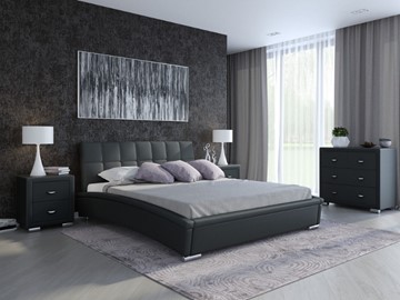 Кровать двуспальная Corso-1L 160x200, Экокожа (Черный) в Челябинске