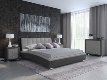 Кровать двуспальная Corso-1L 180х200, Экокожа (Темно-серый с серым) в Челябинске
