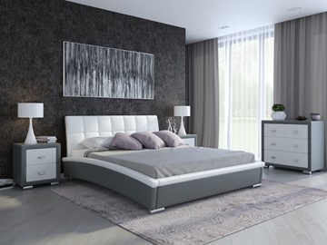 Кровать спальная Corso-1L 200x200, Экокожа (Серый с белым) в Челябинске