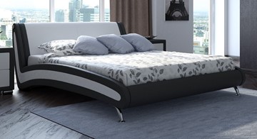 Кровать 2-спальная Corso-2 140х200, Экокожа (Черный с белым) в Копейске