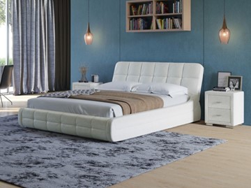 Кровать спальная Corso-6 160х200, Экокожа (Кайман белый) в Челябинске