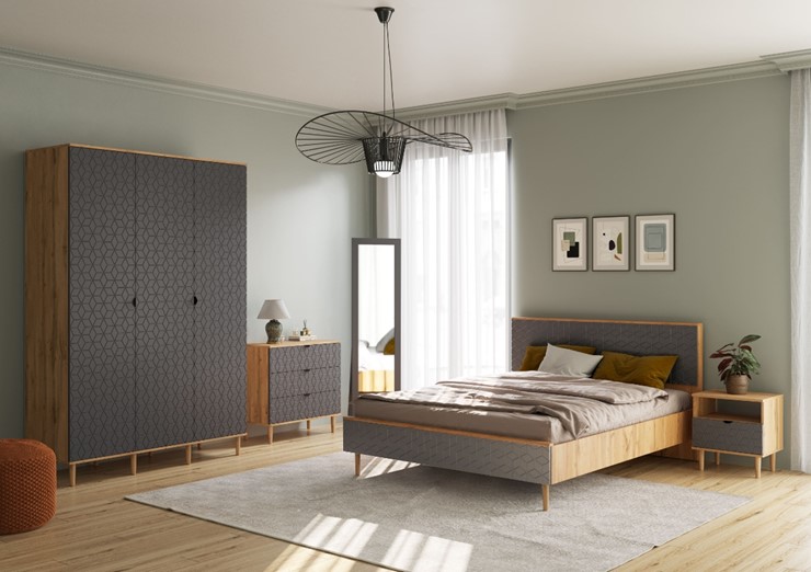 Кровать 2-х спальная Денвер, 1600 с основанием (Дуб Вотан/Графит) в Миассе - изображение 4