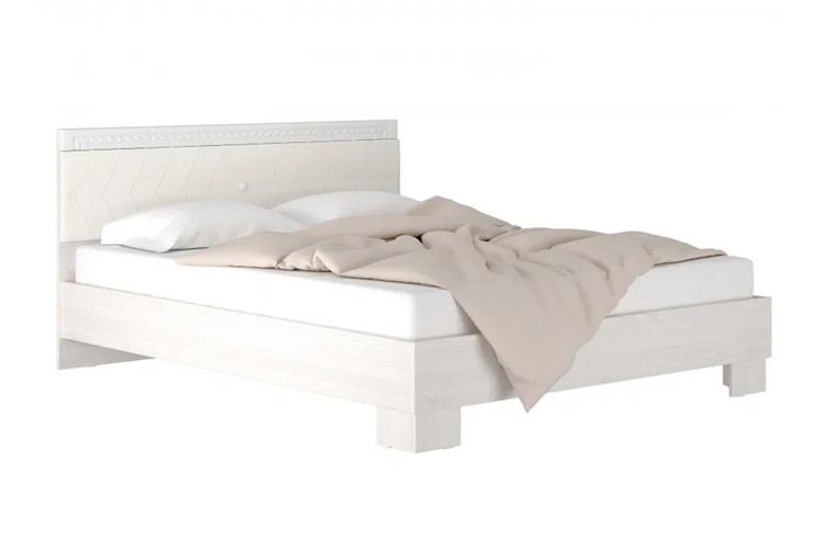 Кровать Гертруда, М8, 160х200 Экокожа с пуговицами без основания, белая лиственница/ясень жемчужный в Челябинске - изображение 1