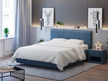 Кровать спальная Lino 200х200, Велюр (Monopoly Прованский синий (792)) в Магнитогорске