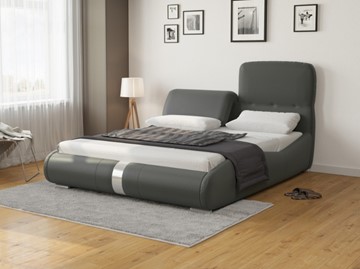 Двуспальная кровать Лукка 140х200, Экокожа (Темно-серый) в Челябинске