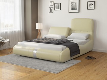Спальная кровать Лукка 160х200, Экокожа (Кремовый) в Миассе