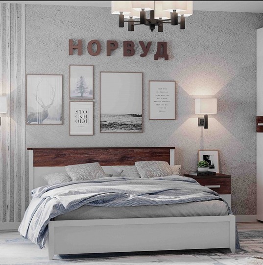 Двуспальная кровать Норвуд 32 с гибкими ламелями дерево, Белый-Орех шоколадный в Челябинске - изображение 1