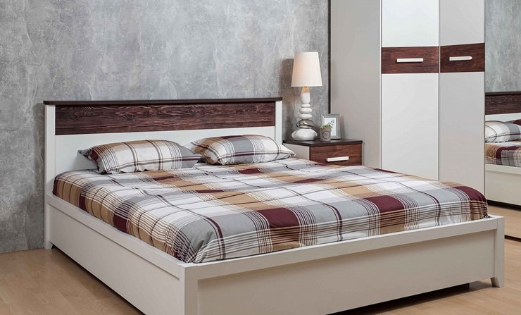 Двуспальная кровать Норвуд 32 с гибкими ламелями дерево, Белый-Орех шоколадный в Челябинске - изображение 2