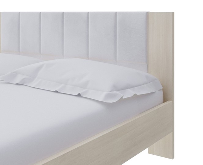 Кровать 2-спальная Soft 1, 160х200, ЛДСП Дуб Шамони+экокожа (Дуб Шамони с белым) в Челябинске - изображение 2