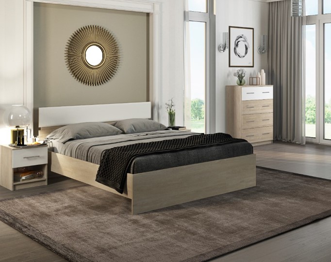 Двуспальная кровать Светлана 1600, белый/дуб сонома в Златоусте - изображение 1