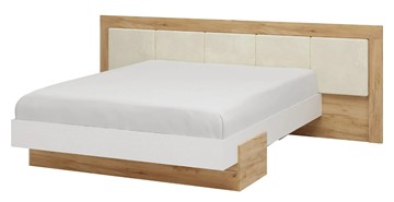 Двуспальная кровать Тоскана 1600 с декором (Дуб крафт золотой/Белый поры глубокие) с основанием в Миассе