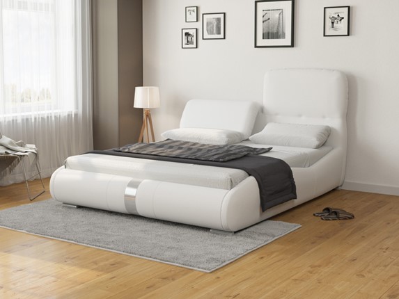 Кровать спальная Лукка 160х200, Экокожа (Белый) в Миассе - изображение