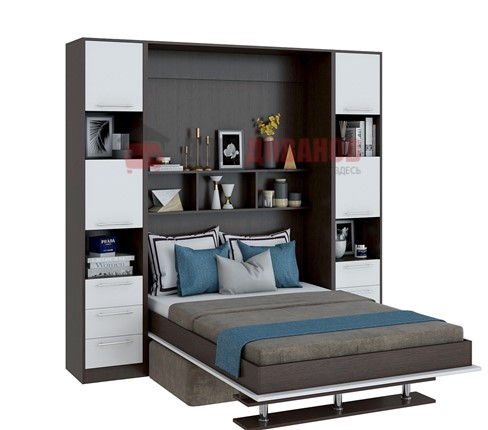 Кровать-шкаф с диваном Бела 1, с полкой ножкой, 1200х2000, венге/белый в Копейске - изображение
