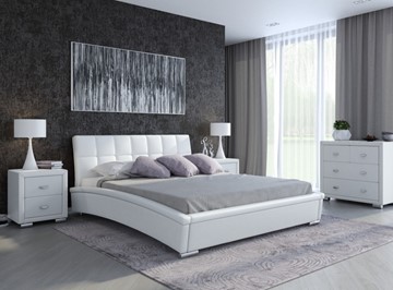 Кровать двуспальная Corso-1L 200x200, Экокожа (Белый) в Миассе