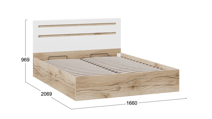 2-спальная кровать с подъемным механизмом Фьюжн ТД-260.01.04 (Дуб Делано, Белый глянец) в Миассе - изображение 3