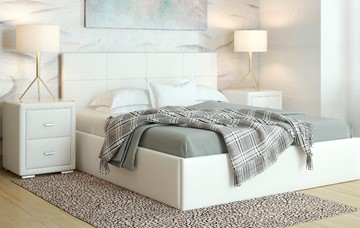 Двуспальная кровать с механизмом Alba 160х200, Экокожа (Белый) в Миассе