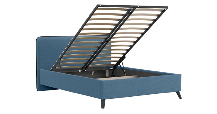 Кровать с механизмом Миа, 140 Bravo blue (светло-синий) / кант Лайт 10 Велюр (коричневый) + кроватное дно в Миассе - изображение 2