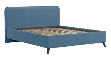 Кровать с механизмом двуспальная Миа, 160 Bravo blue (светло-синий) / кант Лайт 10 Велюр (коричневый) + кроватное дно в Миассе - предосмотр 1