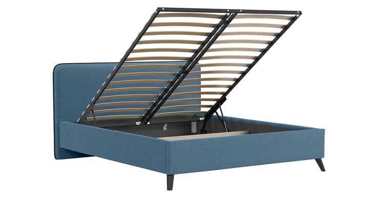 Кровать с механизмом двуспальная Миа, 160 Bravo blue (светло-синий) / кант Лайт 10 Велюр (коричневый) + кроватное дно в Миассе - изображение 2