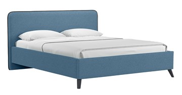 Кровать с механизмом двуспальная Миа, 160 Bravo blue (светло-синий) / кант Лайт 10 Велюр (коричневый) + кроватное дно в Миассе