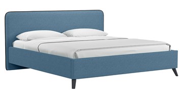 Кровать с механизмом 2-спальная Миа, 180 Bravo blue (светло-синий) / кант Лайт 10 Велюр (коричневый) + кроватное дно в Челябинске