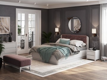 Кровать с механизмом Wood Home 1 160х200, Белая эмаль (сосна) с брашированием/Бентлей Нежно-лиловый в Копейске