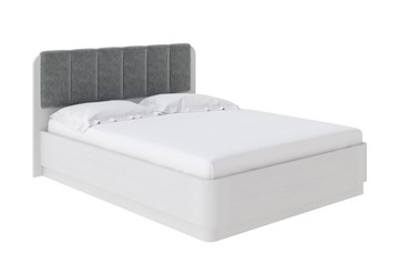 Двуспальная кровать с механизмом Wood Home 2 160х200, Флок (Белая эмаль (сосна) с брашированием/Бентлей Светло-серый) в Миассе