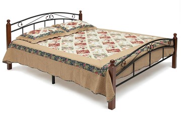 Кровать с основанием AT-8077 дерево гевея/металл, 120*200 см (middle bed), красный дуб/черный в Челябинске - предосмотр
