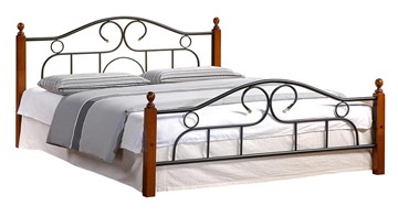 Кровать с основанием AT-808 дерево гевея/металл, 140*200 см (Queen bed), красный дуб/черный в Магнитогорске