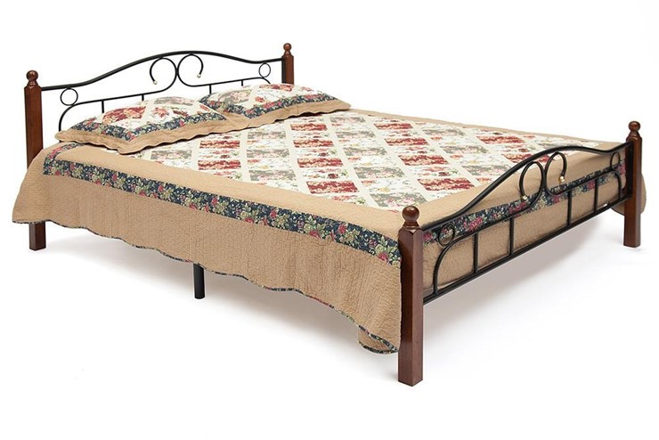 Кровать с основанием AT-808 дерево гевея/металл, 160*200 см (Queen bed), красный дуб/черный в Челябинске - изображение 1